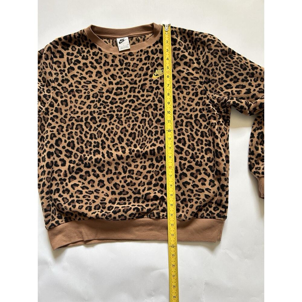Nike Leopard Print Sweatshirt Women Small Brown Crewneck Fleece Pullover - Picture 11 of 12